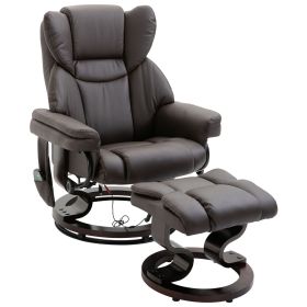 HOMCOM Massage Recliner Chair Brown with Ottoman 10-Point Vibrating Swivel for Bedroom & Living Room
